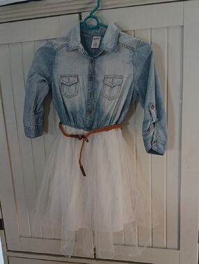 Girls Arizona Jean Company Light Blue Denim Shirt with White Tulle  Skirt Size 8